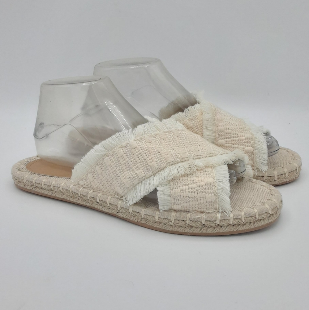 H&M Espadrille Slip-On Slide With Fringe Trim Crossover Foot Strap Size 9. View 4